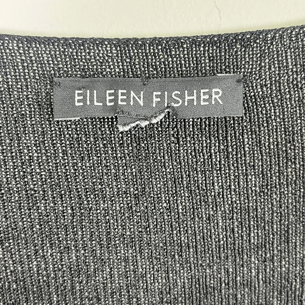 Eileen Fisher Black V-Neck Long Sleeve Shimmer Metallic Tunic Top XS-SM